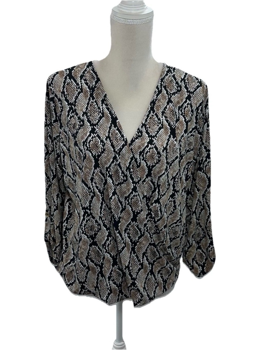 MICHAEL Michael Kors Snake-Print V-Neck Blouse - Black & Brown